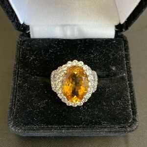 Sterling Silver Ring with Amber color oval stone - size 9